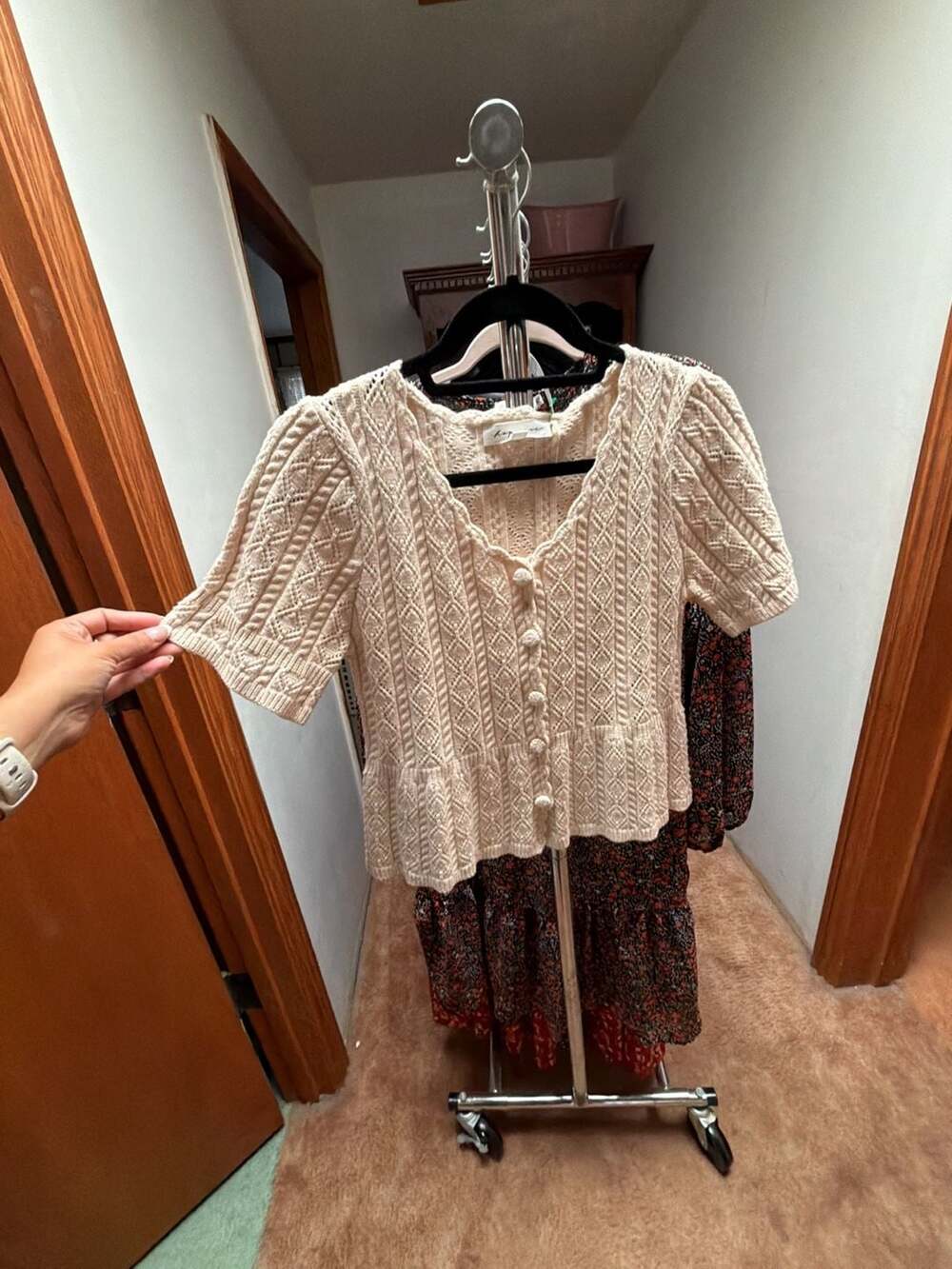 Hope Ave Cream Cable Knit Short Sleeve Peplum Top